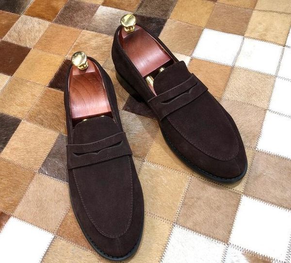 

designer luxury men brand oxfords shoes cowskin suede male loafers slip-on handmade dress shoes homecoming party christmas shoes, Black