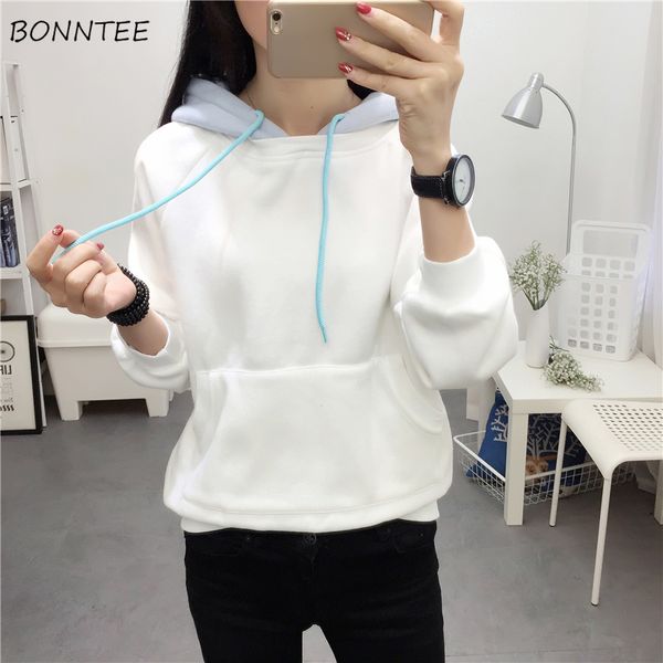 

hoodies women winter 2018 elegant trendy leisure solid womens pullover long sleeve pockets school students ladies sweatshirts, Black