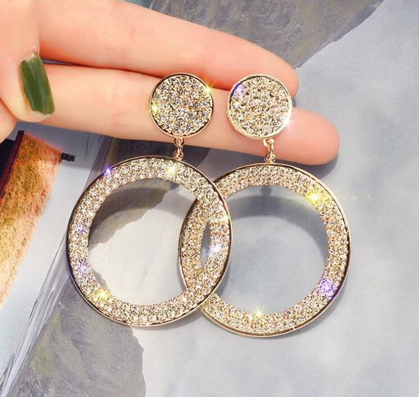 

new designer geometry of the circle earrings for women fashion bling bling stud earring 925 silver needle jewelry gifts, Golden;silver