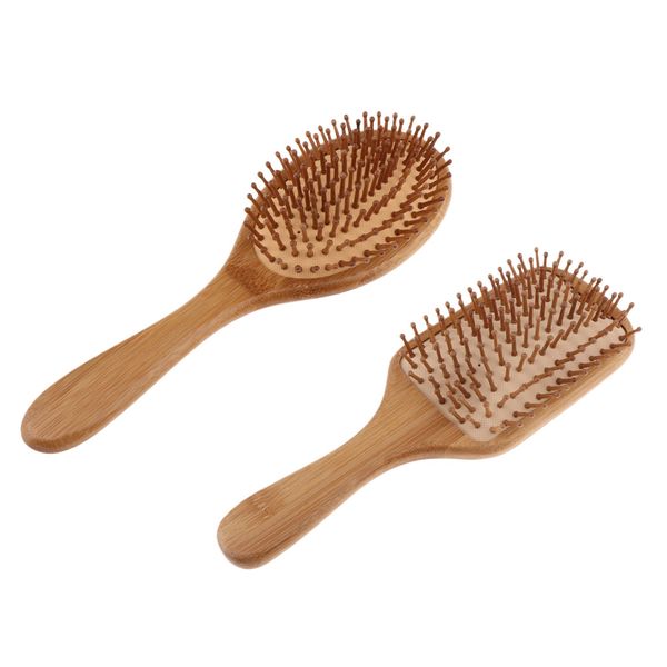 

2pcs wood bristle hair detangler brush anti-bacteria bamboo paddle cushioned hairbrush for detangling, straightening & smoothing, Silver