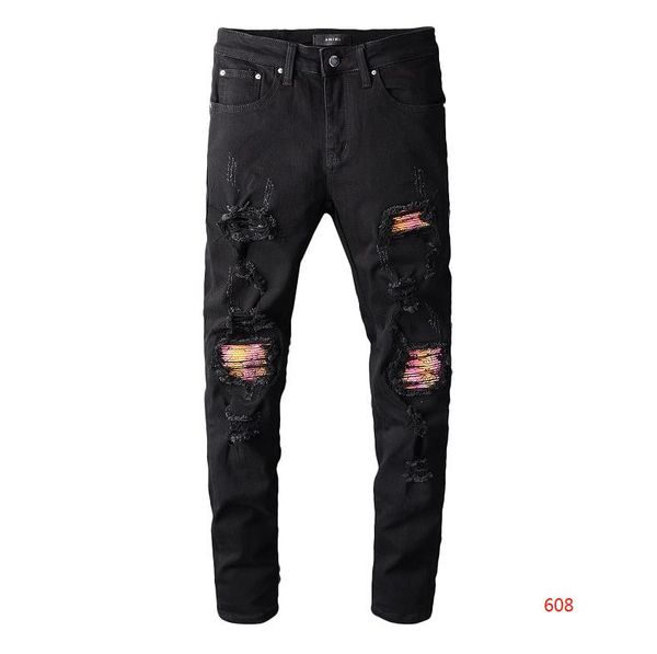

designer jeans fashion men's streetwear style jeans men's distressed ripped denim pants casual classic straight denim brand mens s, Blue