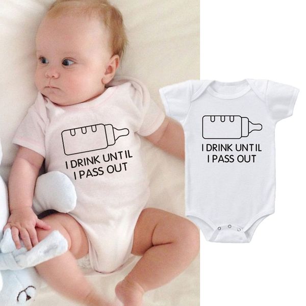 

summer cotton baby girls boys rompers short sleeve rompers letter drink bottle newborn baby clothes jumpsuit, White