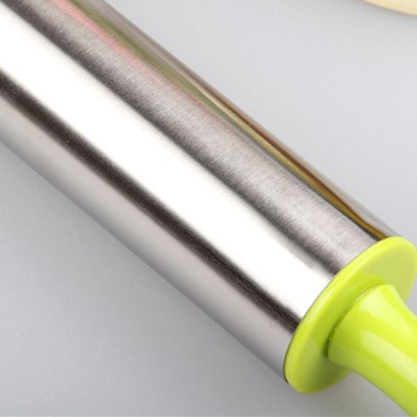 

new 1pc stainless steel fondant rolling pin cake decoration dough roller plastic round handle baking tools other bakeware