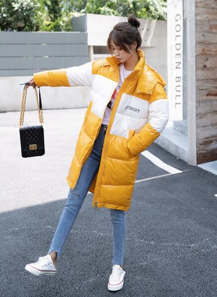 

autumn and winter slim fashion down jacket women korean version of the long section color matching was thin bf bread jacket, Black