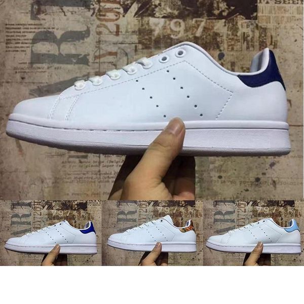 

2020 new newsest stan shoes fashion brand smith leather men women classic flats casual shoes5.5-.5, Black