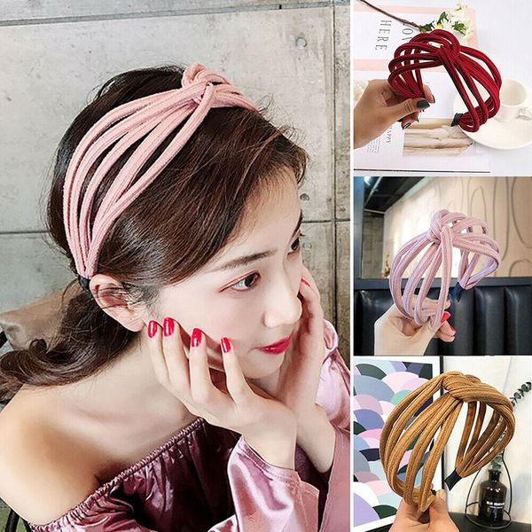 

women twist headband bow knot cross tie cloth headwrap hairband hoop, Brown