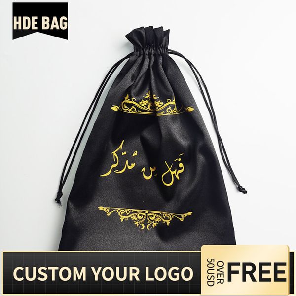 

50pcs custom silk satin bundle wigs extension hair drawstring packaging bag
