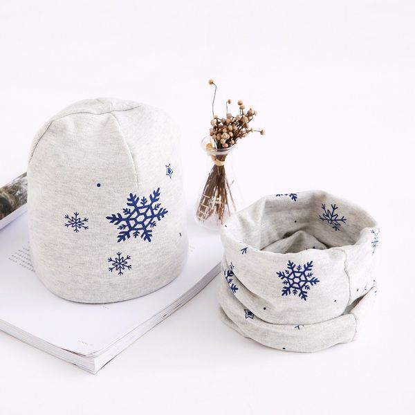 

Children Hat Scarf Set Snow Printing Cotton Baby Cap Scarf 2pcs Set Winter Hat For Boys And Girls 3 months to 8 Years