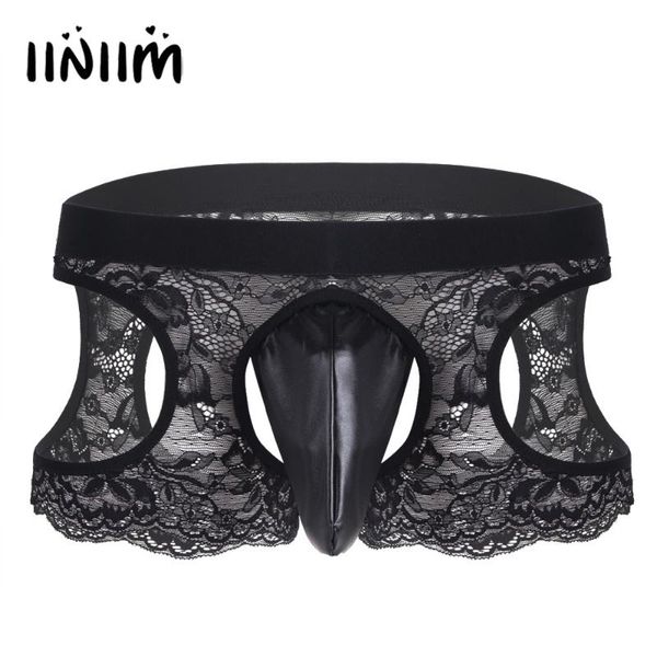 

underpants mens lingerie gay panties lace hollow out crotchless open back boxer shorts sissy jockstraps male underwear with bulge pouch, Black;white
