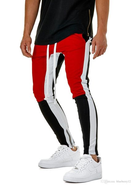 

fashion mens sports pants slim fit patchwork jogger pants drawstring casual pants men sportwear, Black