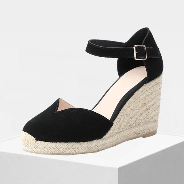 

new arrivel women wedge espadrilles,90mm heel height women sandals, Black