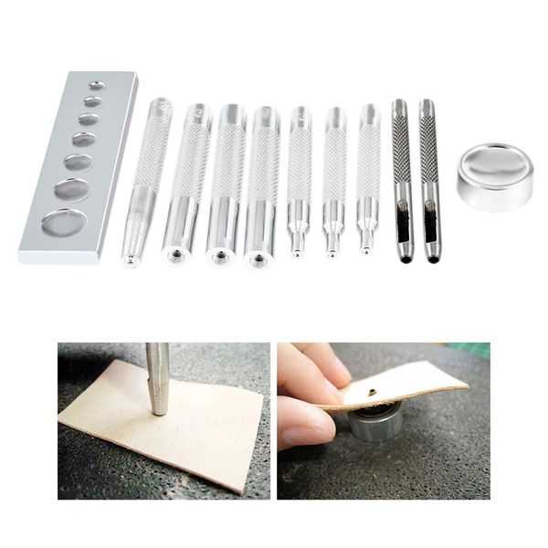 

11pcs metal leather craft tool die hole punch button snap fastener installation kit rivet setter base set diy leathercraft