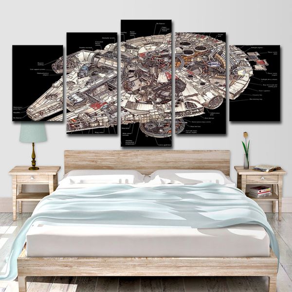 2019 5 Panel Movie Wars Millennium Falcon Modern Home Wall Decor Canvas Picture Art Hd Print Painting On Canvas For Living Room From Print Art Canvas