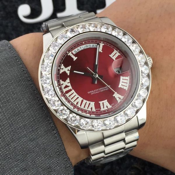 

44mm luxury watch mens designer president watches diamond bezel iced out watch automatic Mechanical movement Wristwatches 316L steel