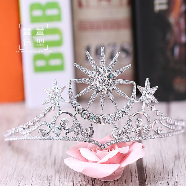 

fashion crystal star baroque queen crown rhinestone tiara for brides wedding hair jewelry, Golden;white