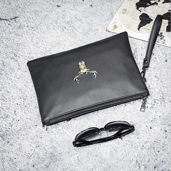 

factory wholesale men handbag minimalist leather fashion clutch multifunctional embroidery storage wallet street trend leather men envelope, Red;black