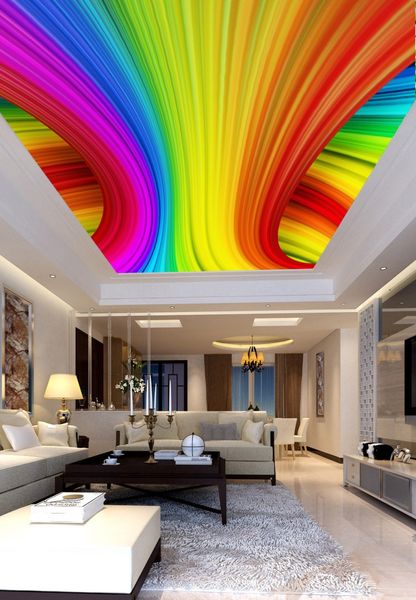 Photo Wallpaper Sala Quarto KTV teto Murais Wallpaper colorido tridimensional linhas abstratas teto mural