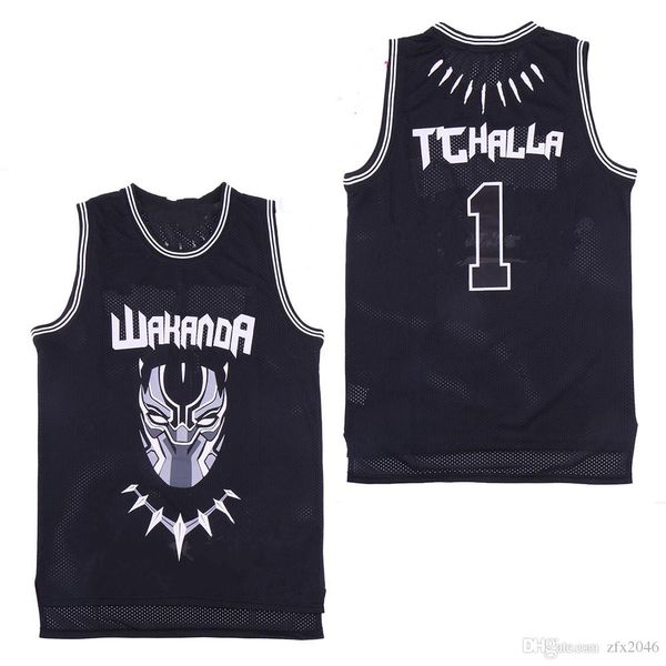 

The BLACK PANTHER Erik Killmonger JERSEY WAKANDA T'CHALLA MOIVE Costume Basketball Jerseys Men Black embroidered free Dropshippin