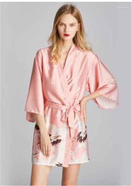 

printed three quarter sleeve v neck robes casual female underwear summer spring womens designer sleepwear mural, Black;red
