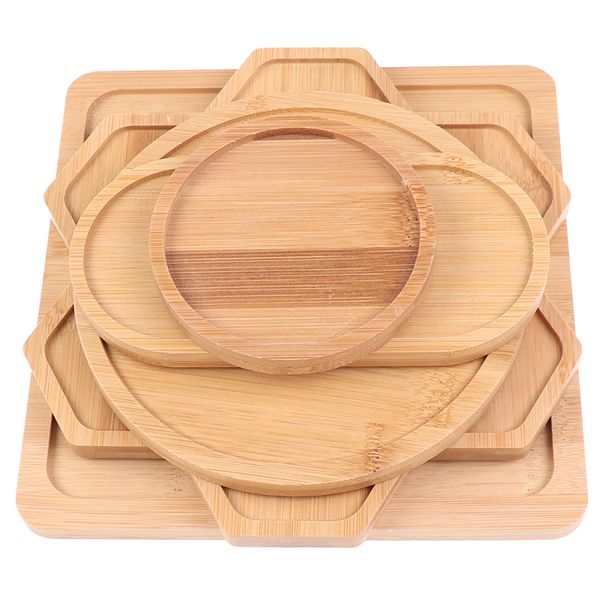 

bamboo round square bowls plates for succulents pots trays base stander