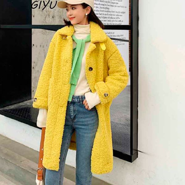 

new women 2019 winter korean granulated lambswool coat loose plus size long sleeve casual fashion plus velvet long coat female, Black