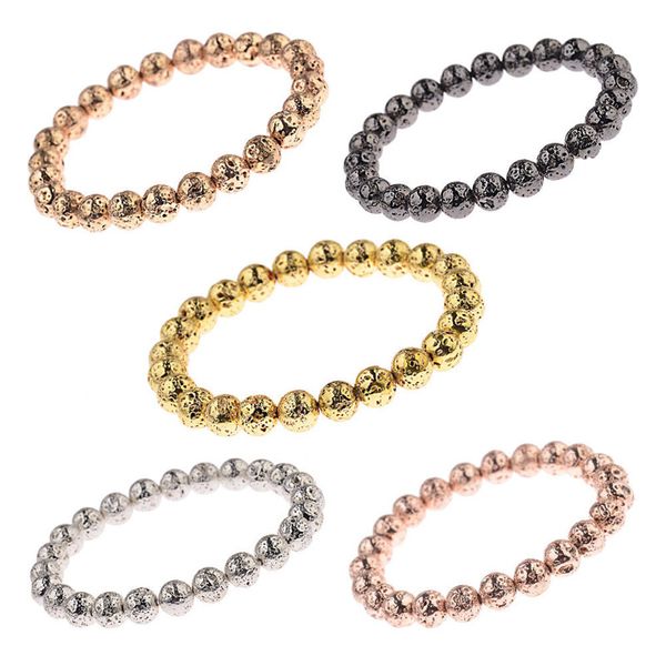 

black /gold lava natural stone beads bracelets for women vintage design volcanic rock bead strand bracelet men jewelry gifts, Golden;silver