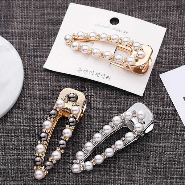 

new fashion women luxury crystal pearl metal hair clips elegant hairpins hair ornament headband barrettes hair accessories, Black;brown