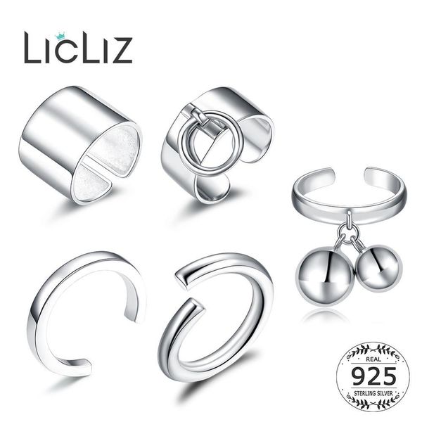 

licliz 925 sterling silver open adjustable cuff rings for women round circle ring jewelry anillos plata 925 para mujer lr0323, Slivery;golden