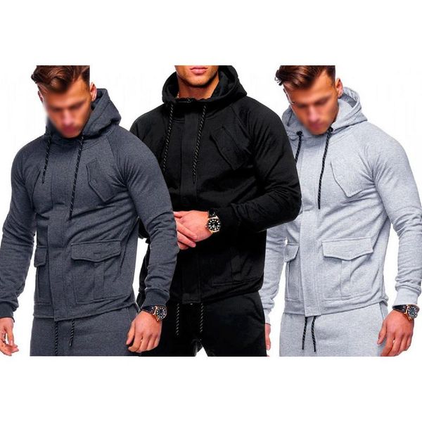 

men's drawstring loosening male solid color sports coat polyester fiber simple generous style light gray black dark gray, Black;brown
