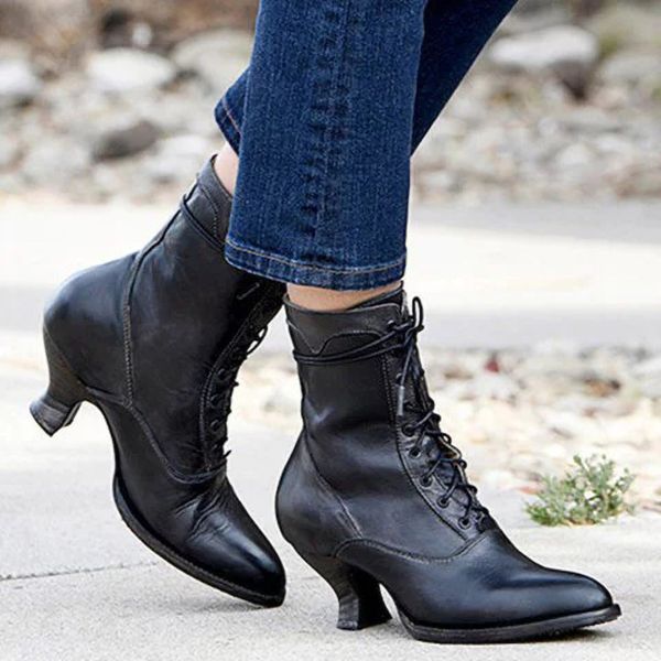

new shoes women ankle boots autumn winter pu leather lace up ladies booties cross strap platform punk martin boots big size