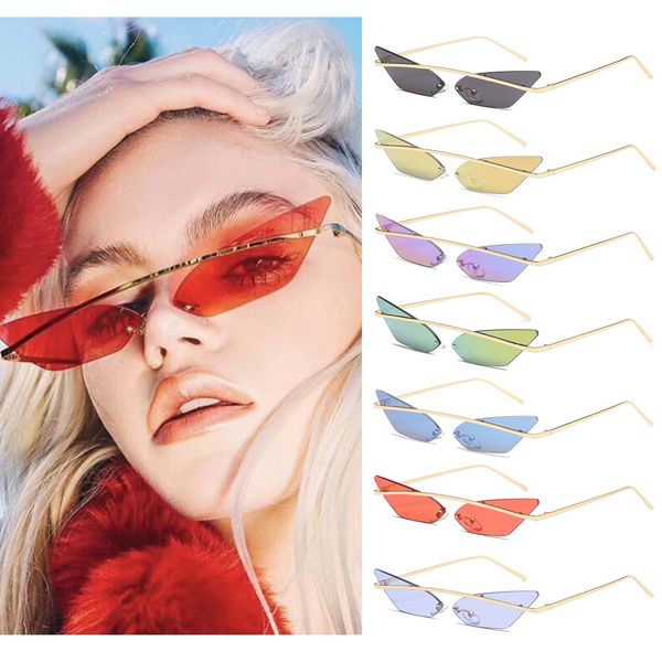 

fashion brand women cat eye sunglasses triangle cool rimless metal frame sun glasses 2019 small ladies shades vintage eyewear, White;black