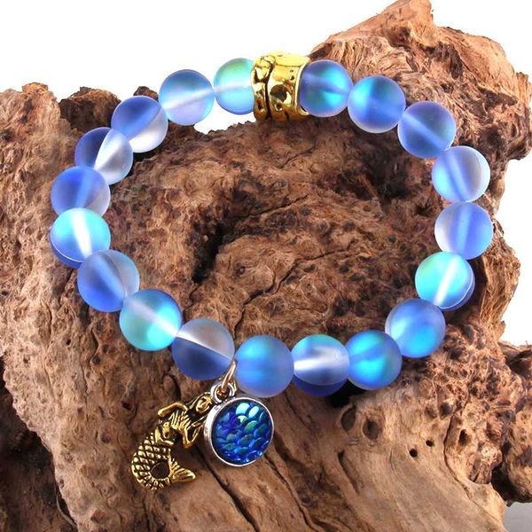 

md fashion boho beaded bracelet shiny crystal stone fish scales mermaid braceletes dropshipping, Black
