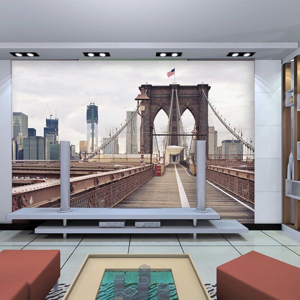 

3d stereo space sense new york manhattan bridge city view pattern mural wallpaper for living room wall decor