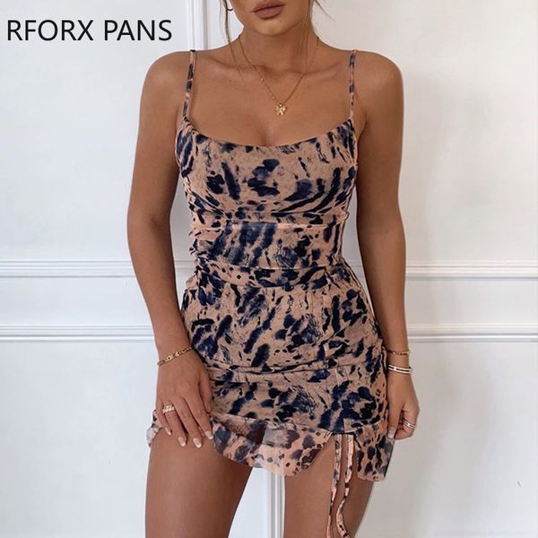 

women o-neck spaghetti strap animal print ruched cami dress bodycon party dress, Black;gray
