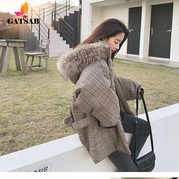 

вниз хлопок женщин зима 2019 новый корейский студенты короткий абзац решетки свободные негабаритных хлеб одежда хлопок куртка прилив, Black;brown