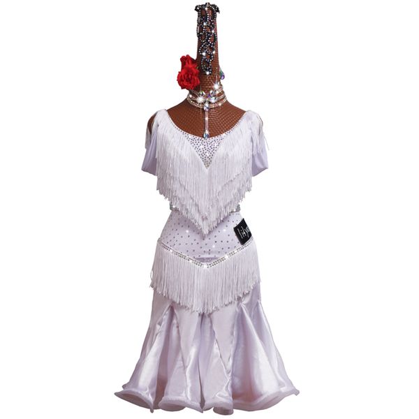 

new latin dance dress women white tassel performance competition clothing backless club dancer singer entertainer dresses, Black;red