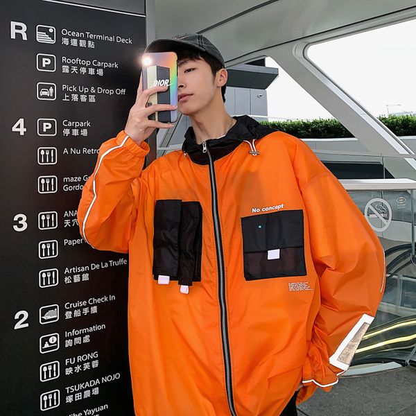 

m-2xl clothes male hoodies pocket cargo patchwork panelled sunscreen summer hip hop causal plus size 2019 thin men jacket, Black;brown
