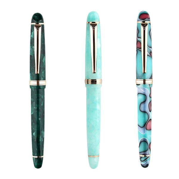 

acrylic resin fountain pen iridium extra fine / fine nib 0.38 / 0.5mm writing ink pens gold trim with gift box set