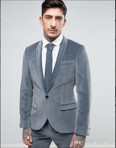 

fashion velveteen groom tuxedos shawl lapel groomsmen mens wedding dress man jacket blazer prom dinner 2 piece suit(jacket+pants+tie) a52, Black;gray