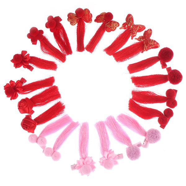 

baby fashion girls hair clips chinese traditional girls hairpins hair accessories 2pcs/set, Slivery;white