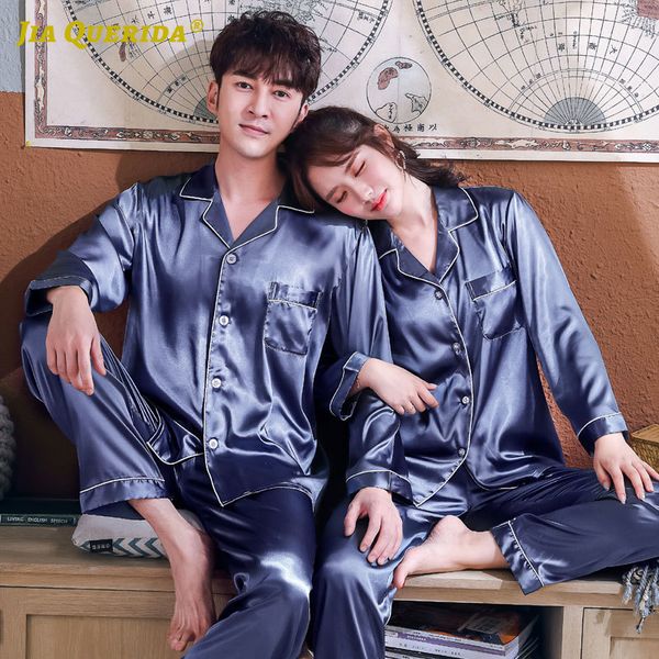 

new blue men and women blue sleepwar imitated silk long sleeve long pants fashion style turn down collar homesuit homeclothes, Black;brown