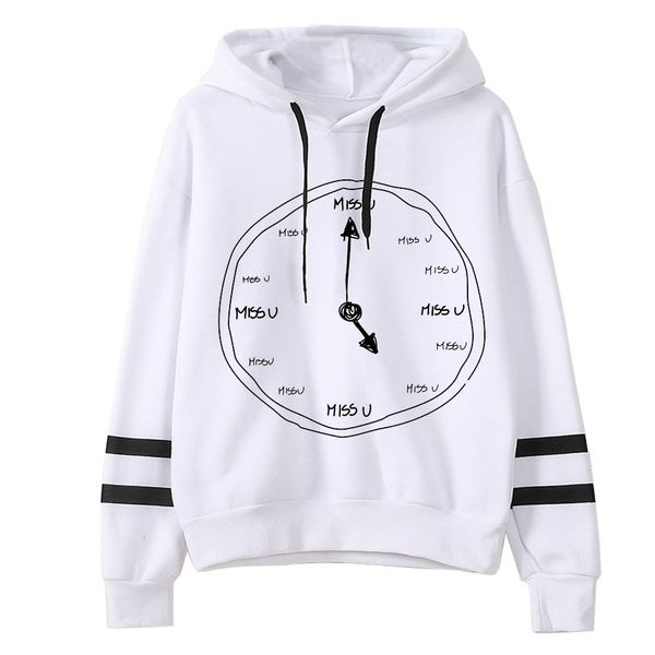 

2019 spring women miss u clocks print hoodies kawaii harajuku female long sleeve hooded casual printting sweatshirts, Black