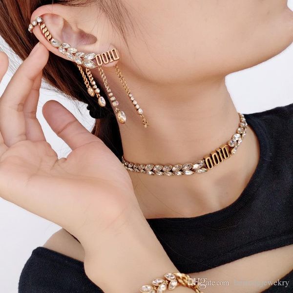 

luxury designer jewelry women necklace ear of wheat crystal necklace horse eye shape earrings and wings bracelets suit fashion fine jewelry, Silver