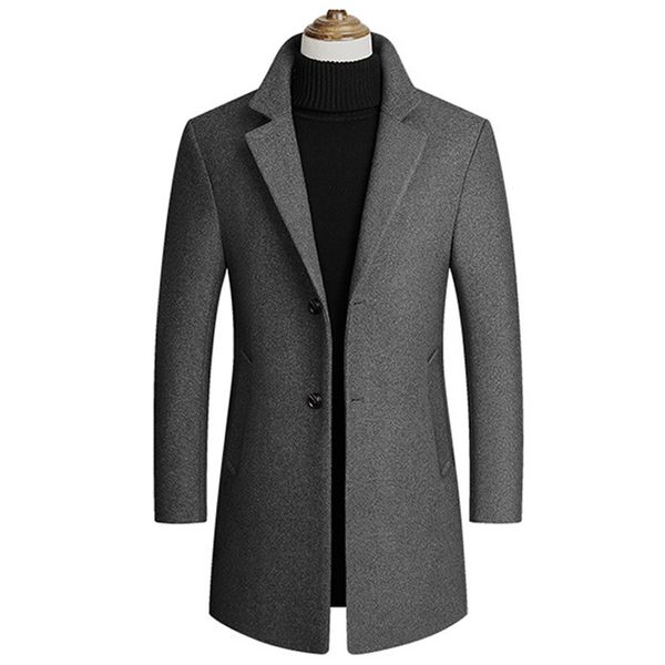 

winter wool jacket men's long coat single breasted peacoat casual men overcoat wool blend jackets men's brand clothing, Black
