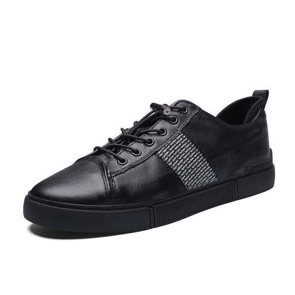

men genuine leather sneakers black shoes handmade comfortable breathable men flats lace-up fashion sneakers shoes