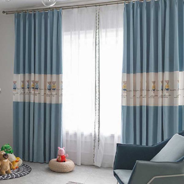 

nordic style curtains for living room bedroom new children's room bear splicing fool curtain