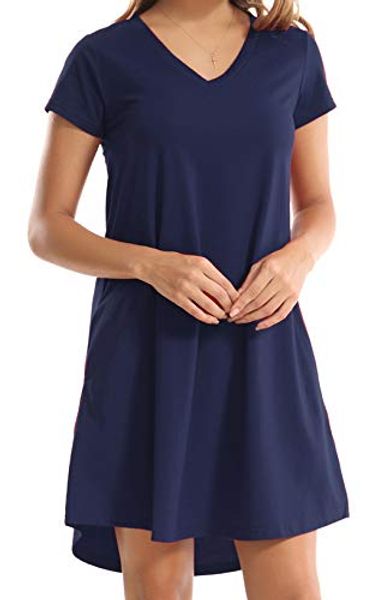 

bzonly womens casual dresses plain simple pocket short sleeve t-shirt tunic dress, Black;gray