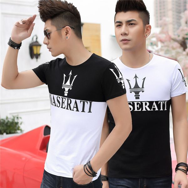 

maserati men's short sleeve t-shirt printing big yards of cultivate one's morality cotton round collar and a half sleeve t-shirt c, White;black