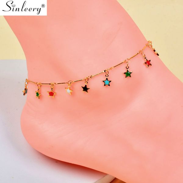 

sinleery colorful star teardrop sun heart pendants anklets bracelet ankle chain for women summer beach vacation jl009 ssd, Red;blue