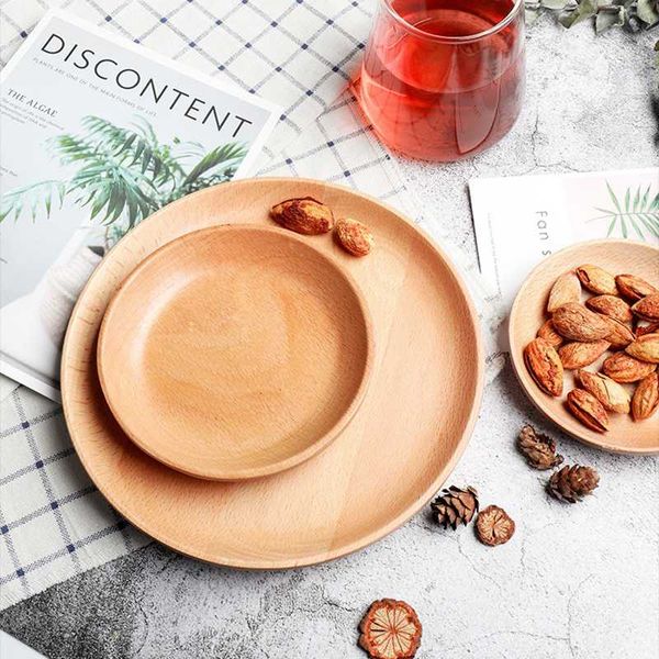 

wooden round serving tray storage candy snack fruit tray tableware plate solid wood dish home decorative